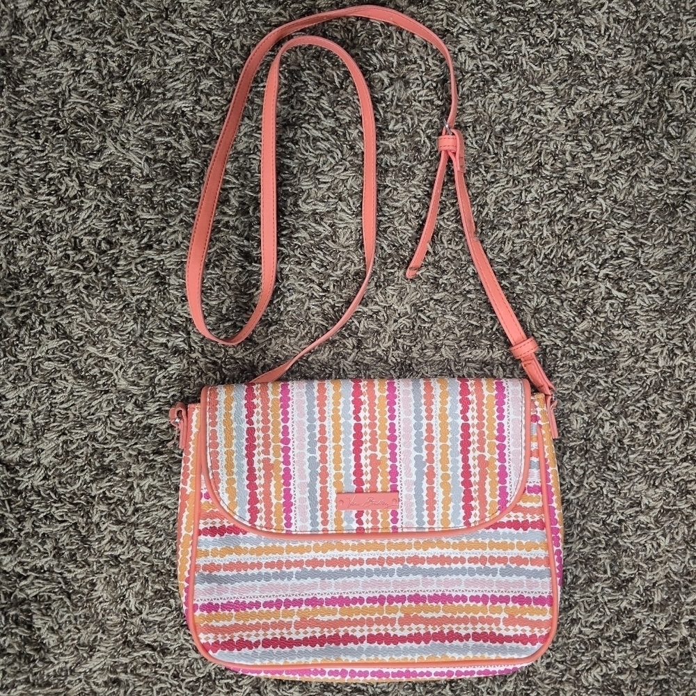 Vera Bradley Flap Crossbody Purse Confetti Stripe Faux Leather
